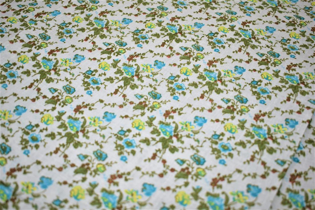White & Green Flower Printed 100% Cotton Poplin Fabric