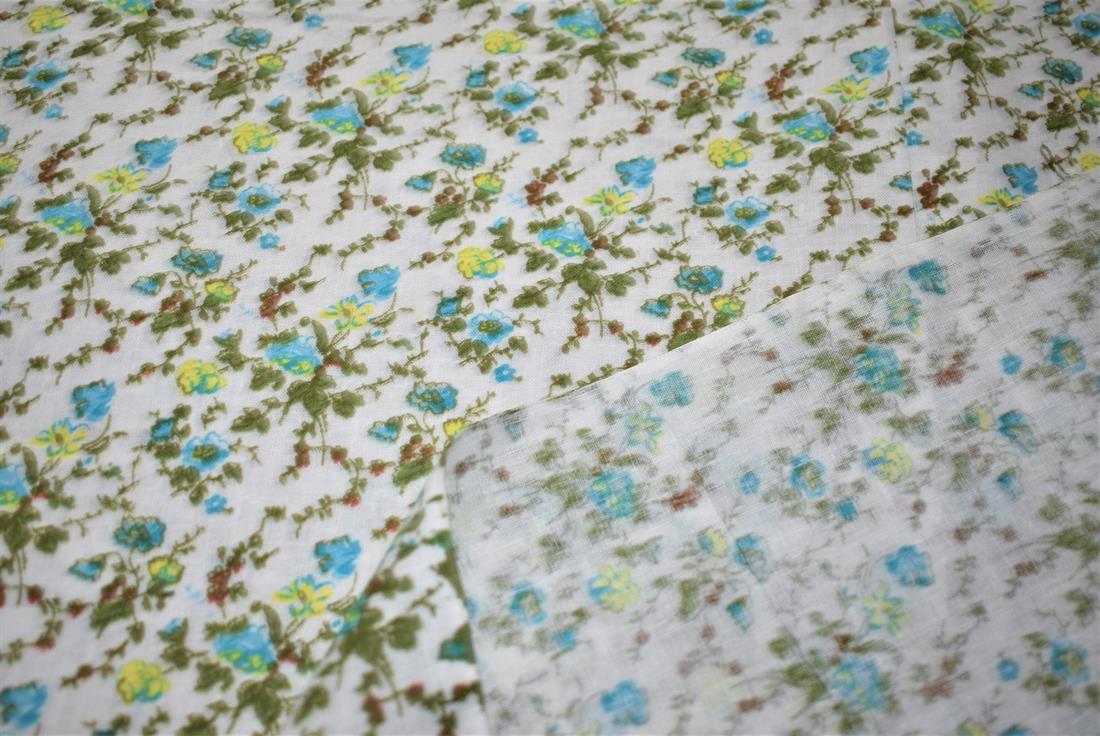 White & Green Flower Printed 100% Cotton Poplin Fabric