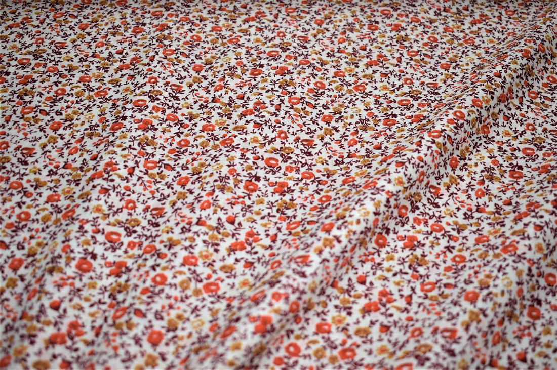 Cream Flower Print Cotton Poplin Fabric