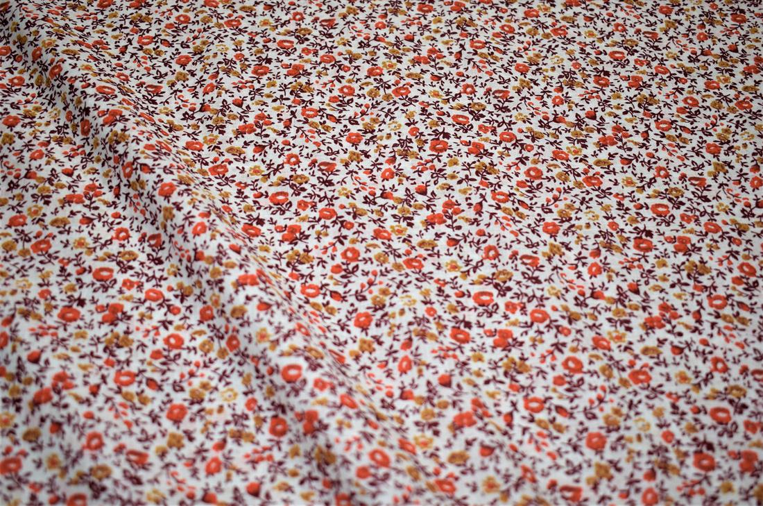 Cream Flower Print Cotton Poplin Fabric