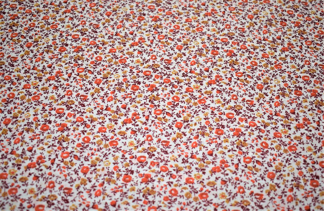 Cream Flower Print Cotton Poplin Fabric