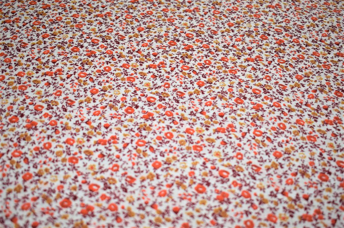 Cream Flower Print Cotton Poplin Fabric