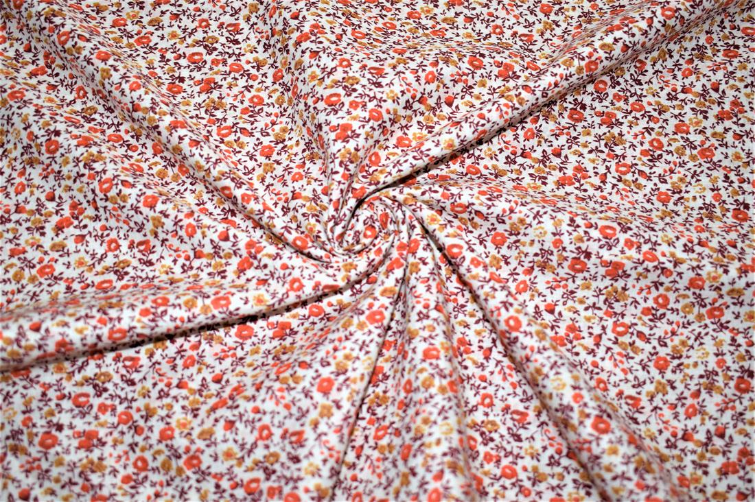 Cream Flower Print Cotton Poplin Fabric