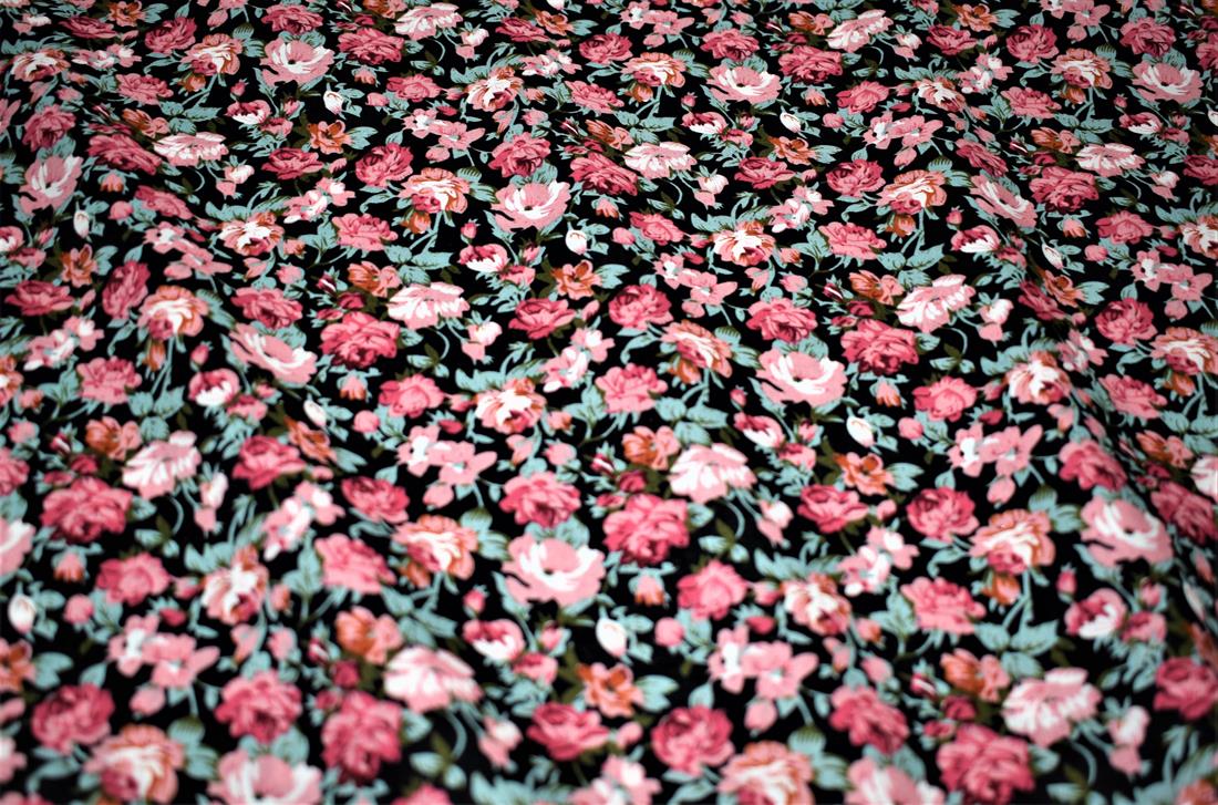 Black Flower Print Cotton Poplin Fabric