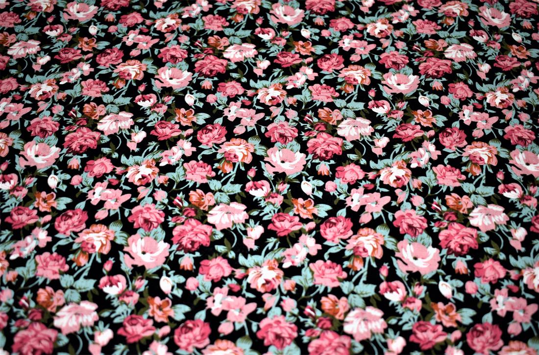 Black Flower Print Cotton Poplin Fabric