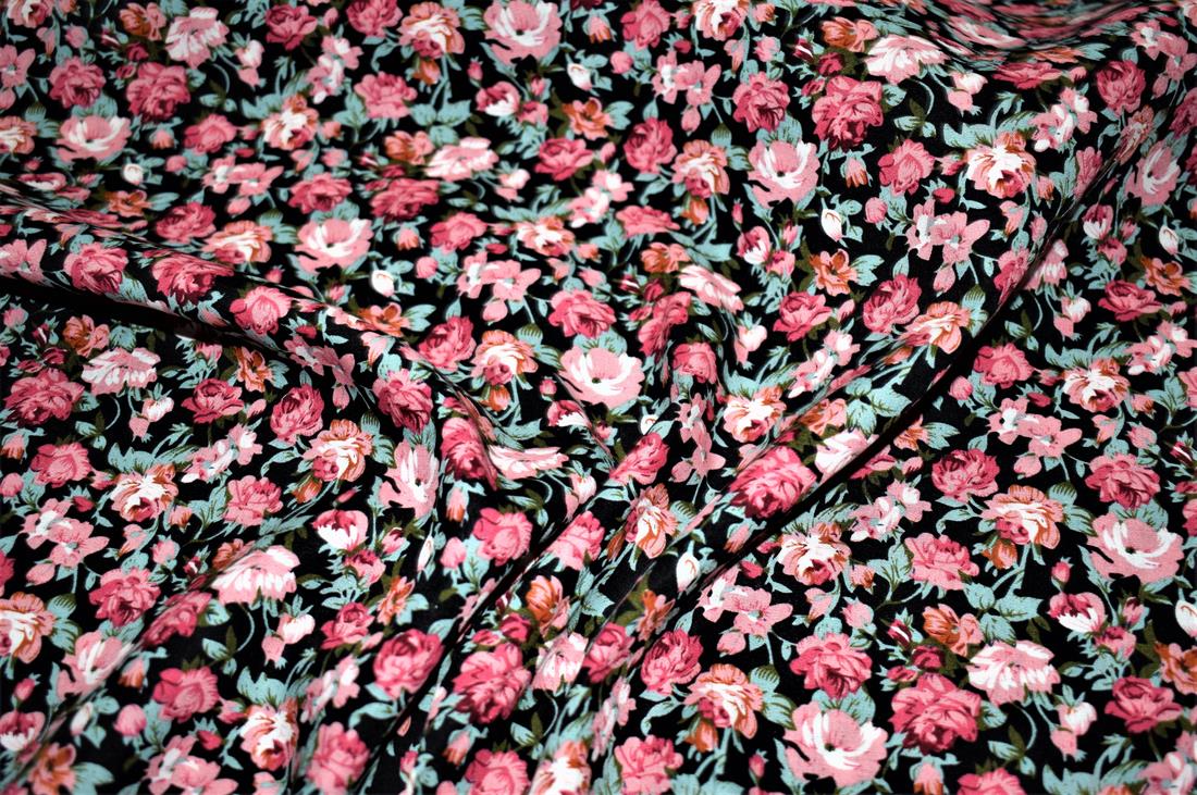 Black Flower Print Cotton Poplin Fabric