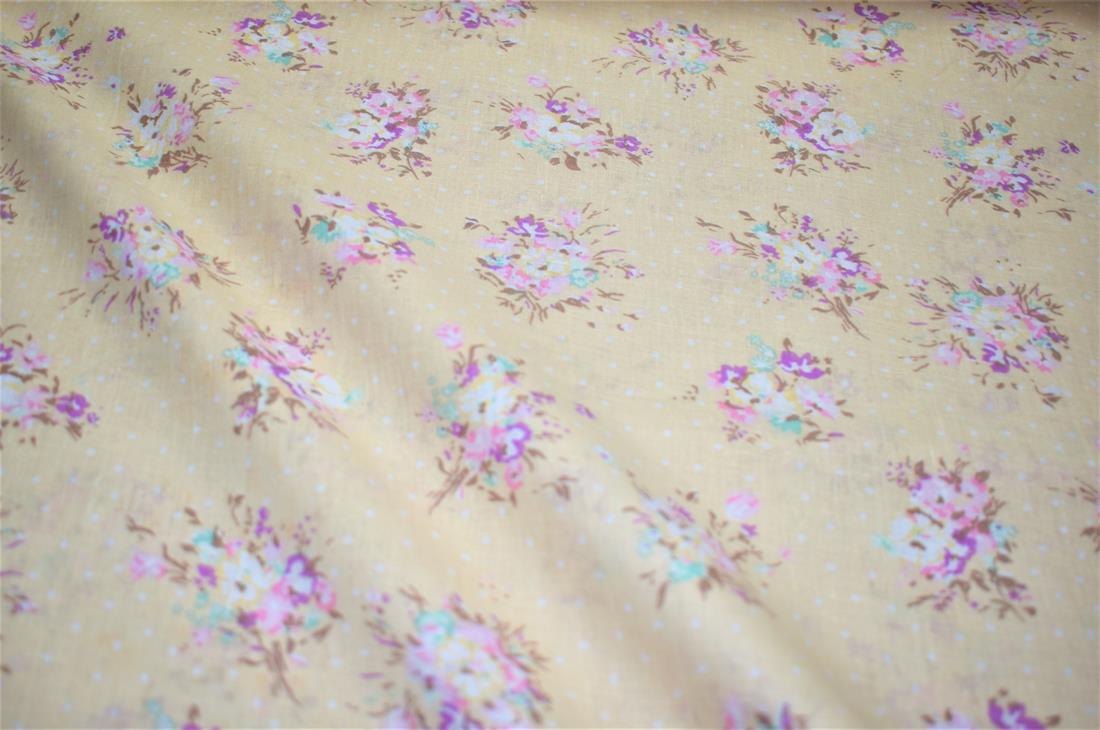 Beige Flower Print Cotton Poplin Fabric