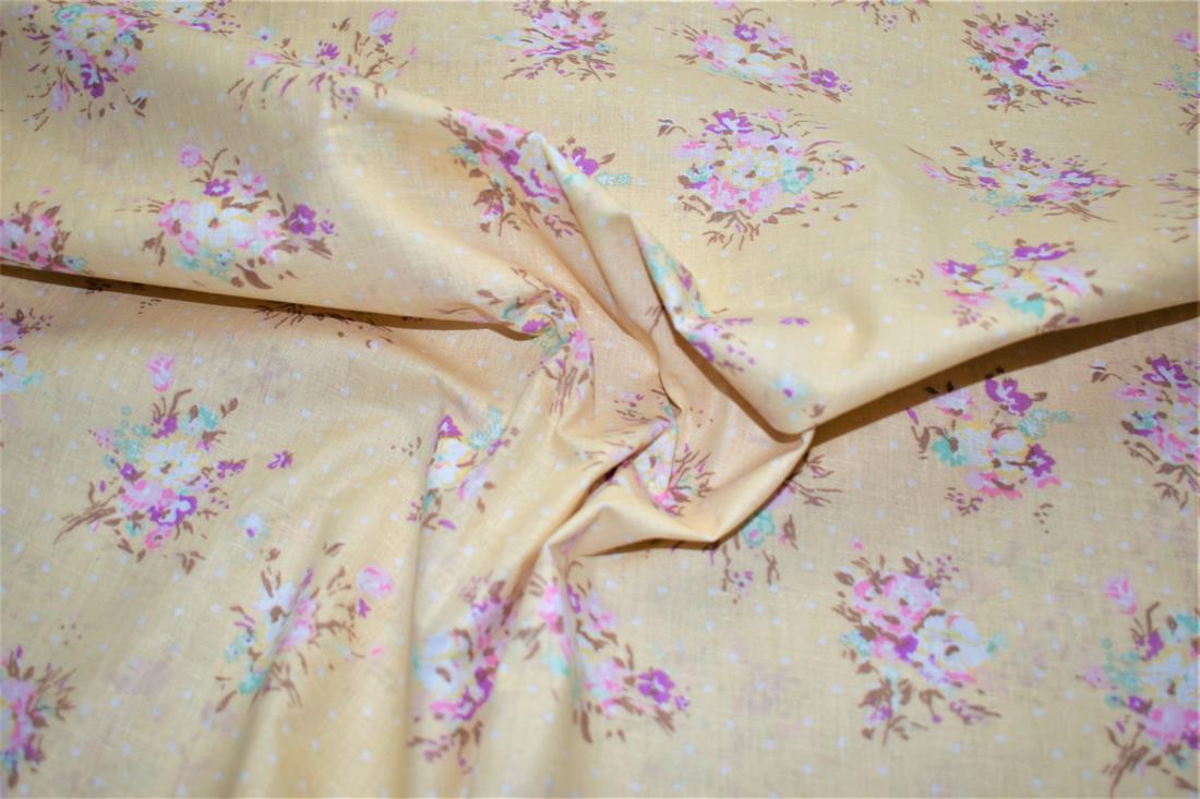 Beige Flower Print Cotton Poplin Fabric