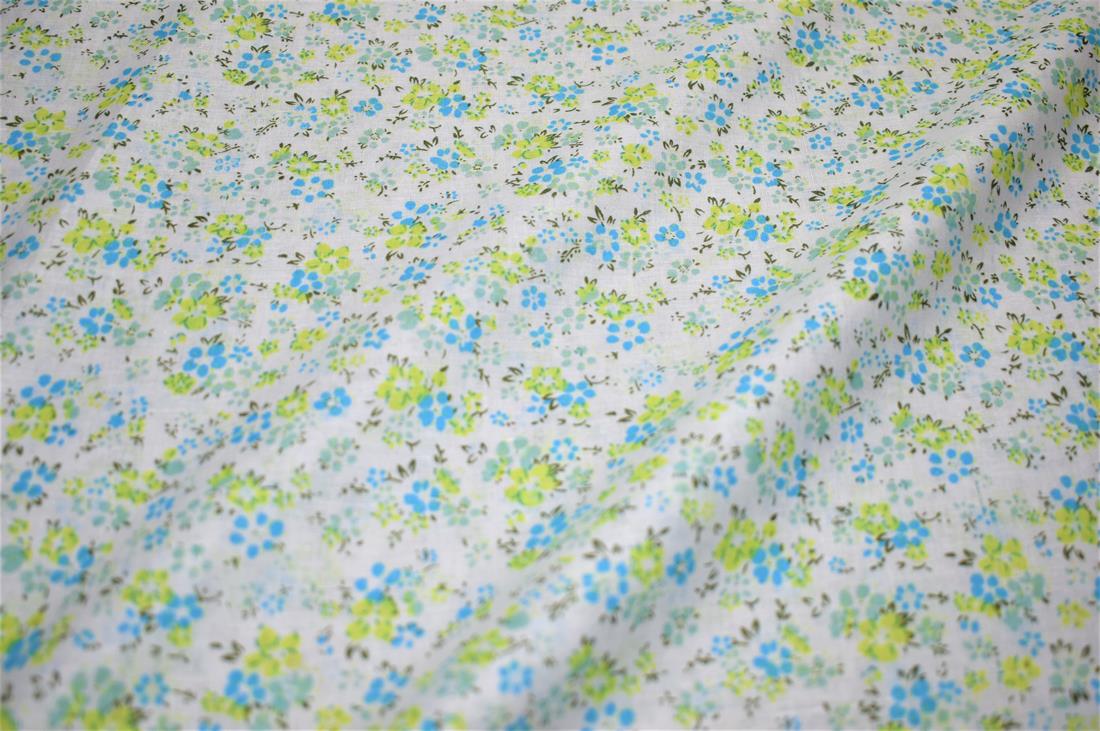 White & Blue Flower Print Cotton Poplin Fabric