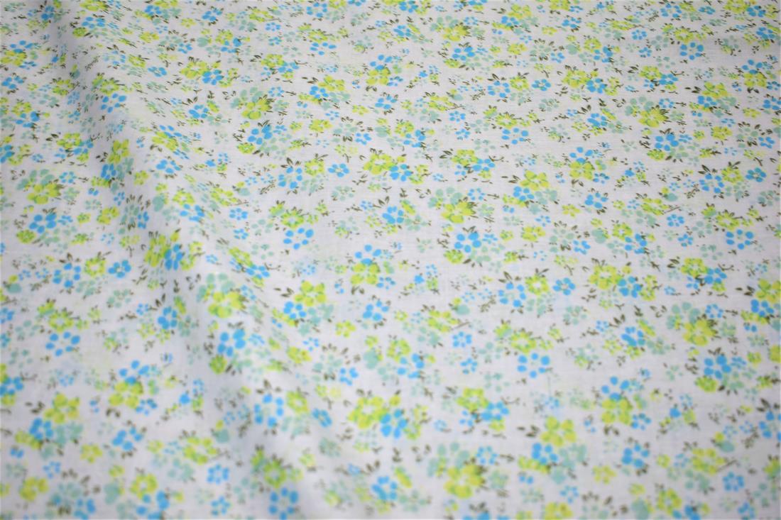 White & Blue Flower Print Cotton Poplin Fabric