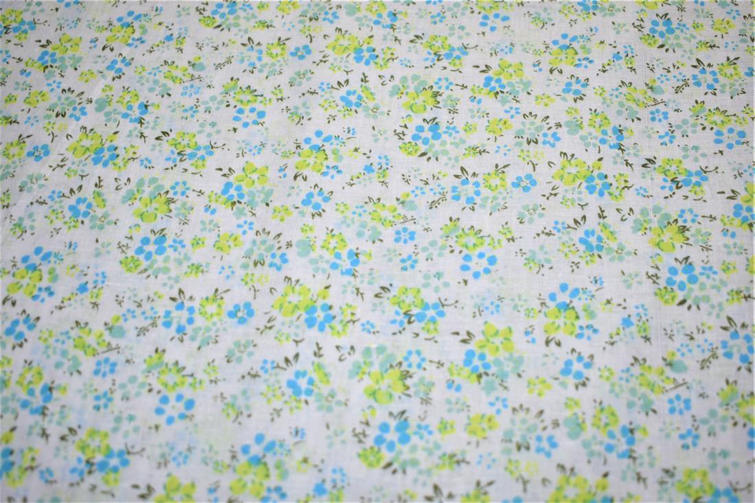 White & Blue Flower Print Cotton Poplin Fabric
