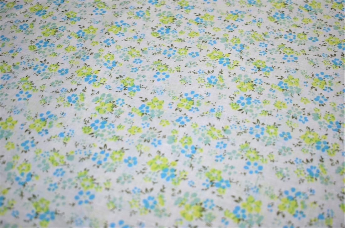 White & Blue Flower Print Cotton Poplin Fabric