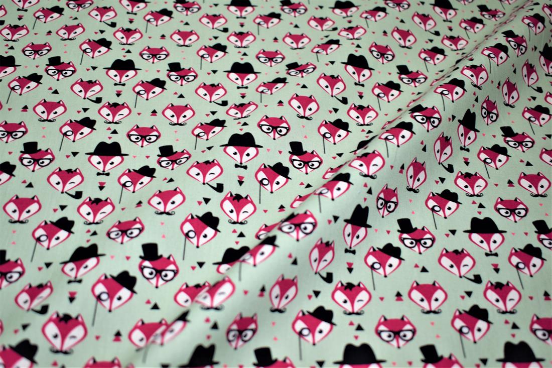 Mint Fox Printed Cotton Poplin Fabric