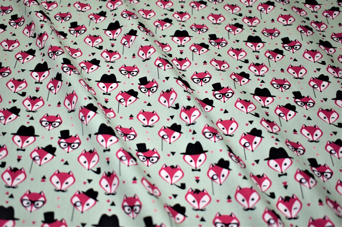 Mint Fox Printed Cotton Poplin Fabric