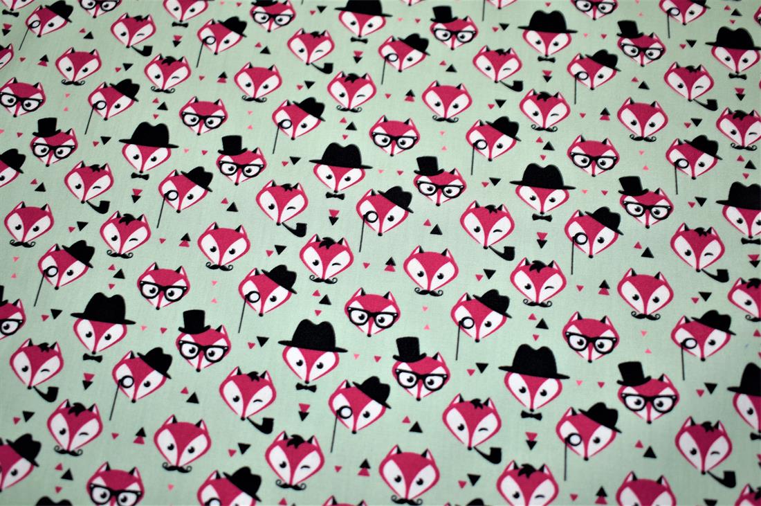 Mint Fox Printed Cotton Poplin Fabric