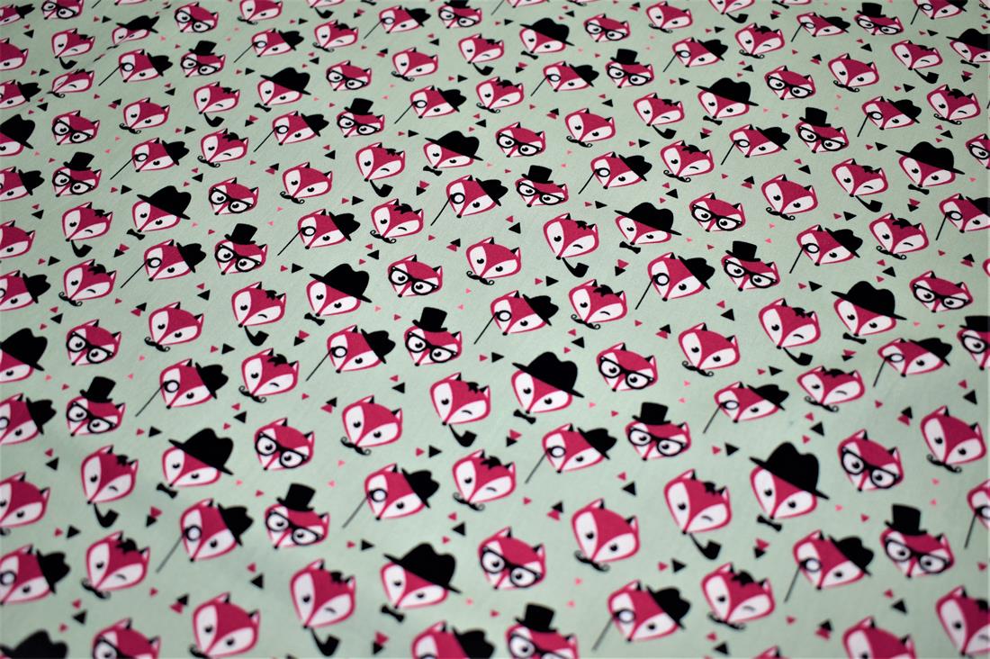 Mint Fox Printed Cotton Poplin Fabric