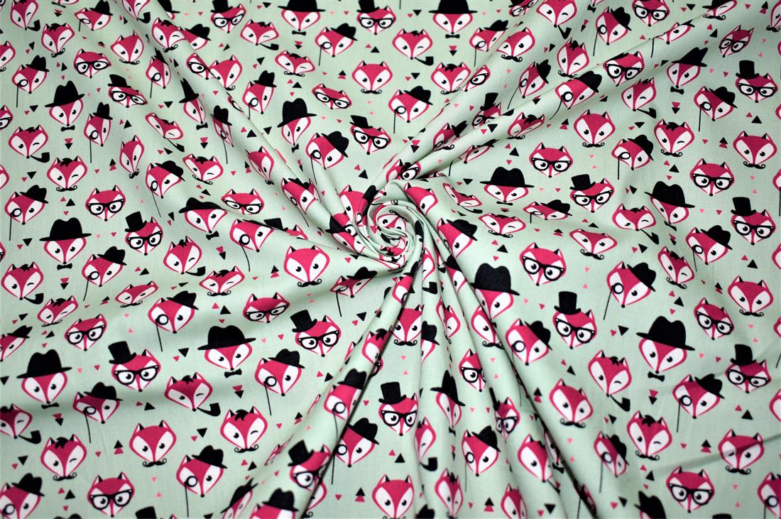 Mint Fox Printed Cotton Poplin Fabric