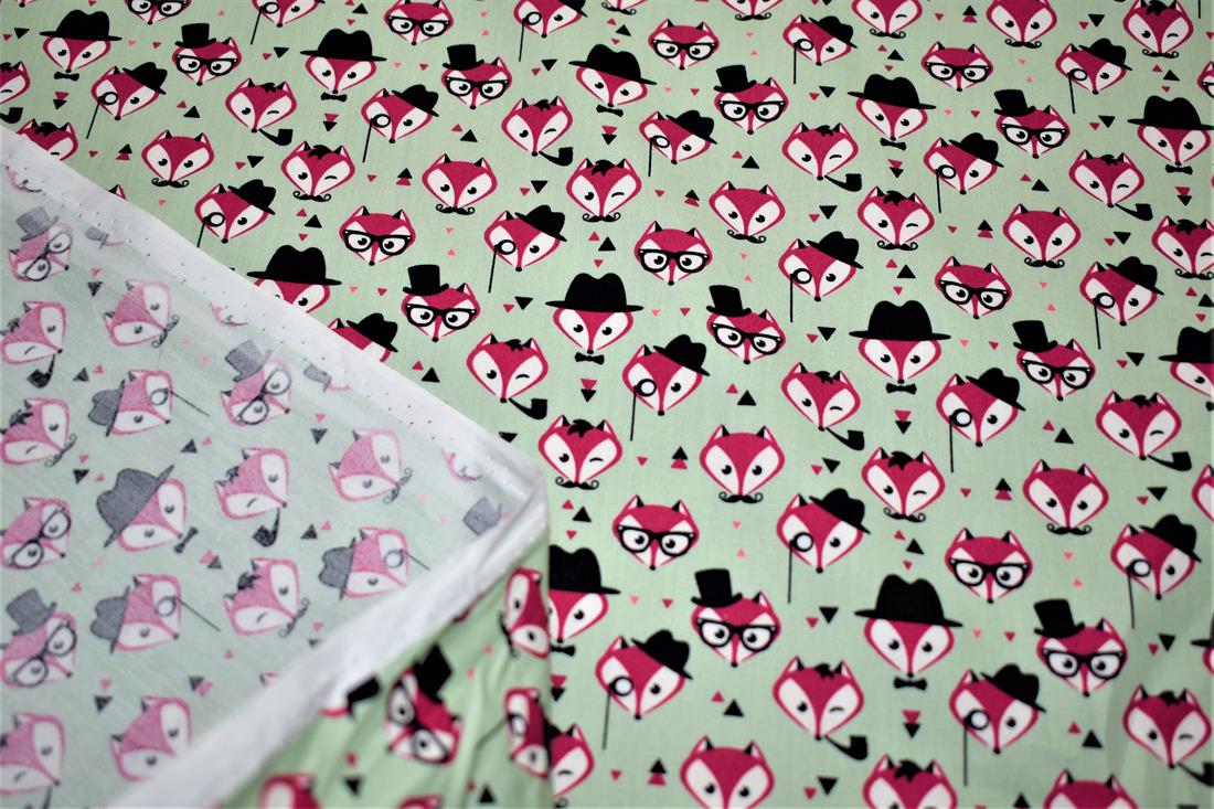 Mint Fox Printed Cotton Poplin Fabric