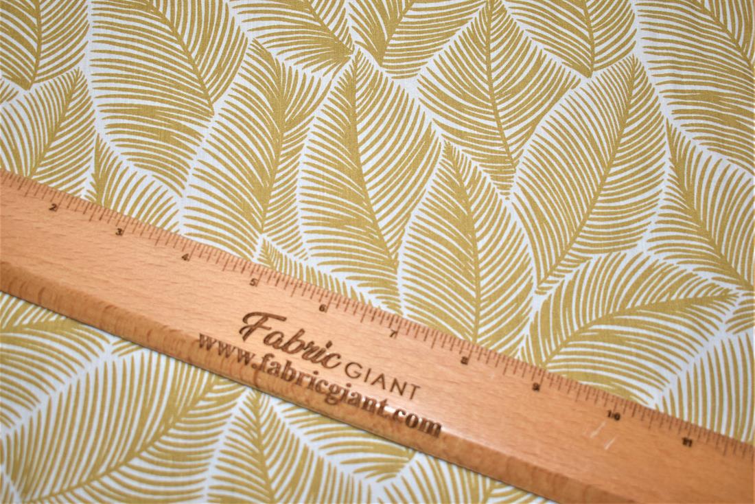 Beige Leaves Print Cotton Poplin Fabric