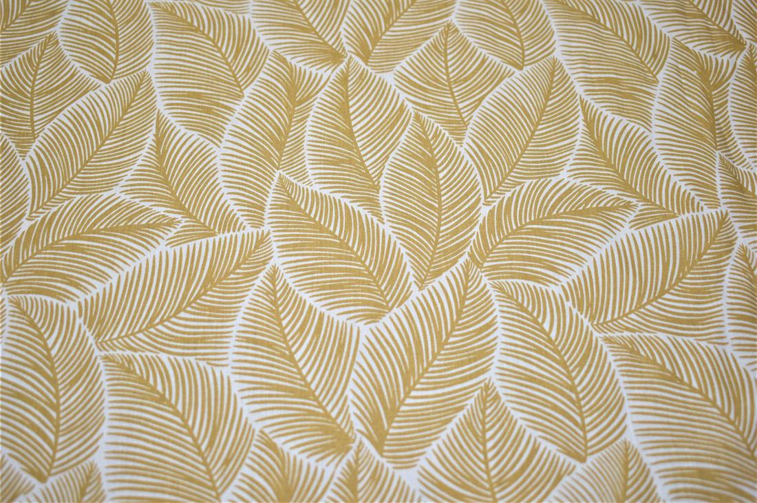 Beige Leaves Print Cotton Poplin Fabric