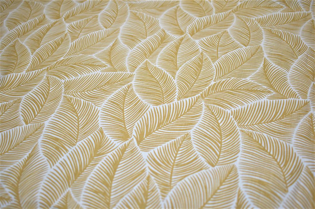 Beige Leaves Print Cotton Poplin Fabric
