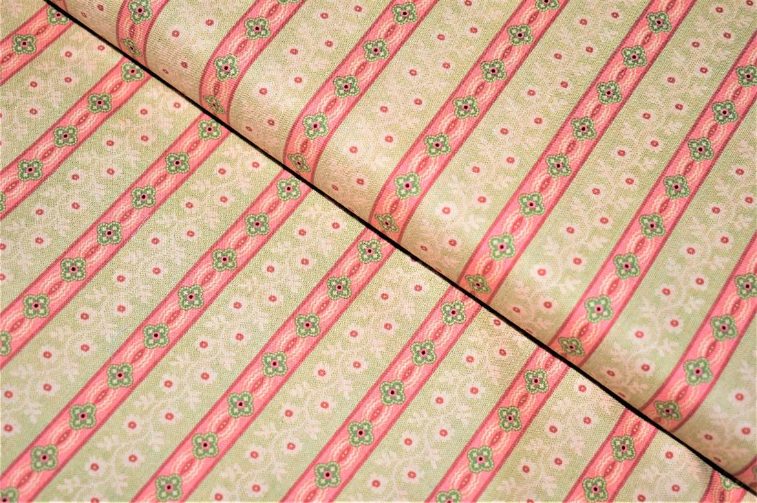 Beige & Pink Printed 100% Cotton Fabric
