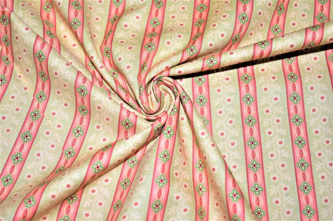 Beige & Pink Printed 100% Cotton Fabric