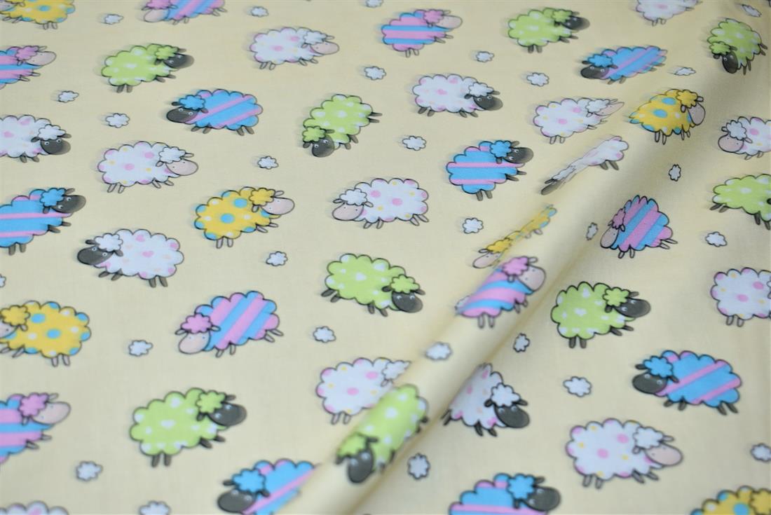 Beige Sheep Printed 100% Cotton Poplin Fabric