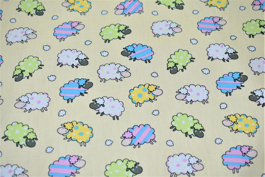 Beige Sheep Printed 100% Cotton Poplin Fabric