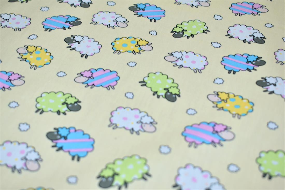 Beige Sheep Printed 100% Cotton Poplin Fabric