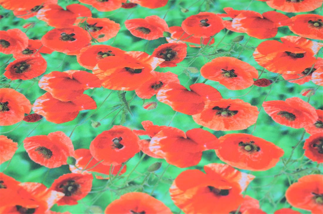 Red Little Johnny Poppy Leaves Digital 100% Cotton Fabric