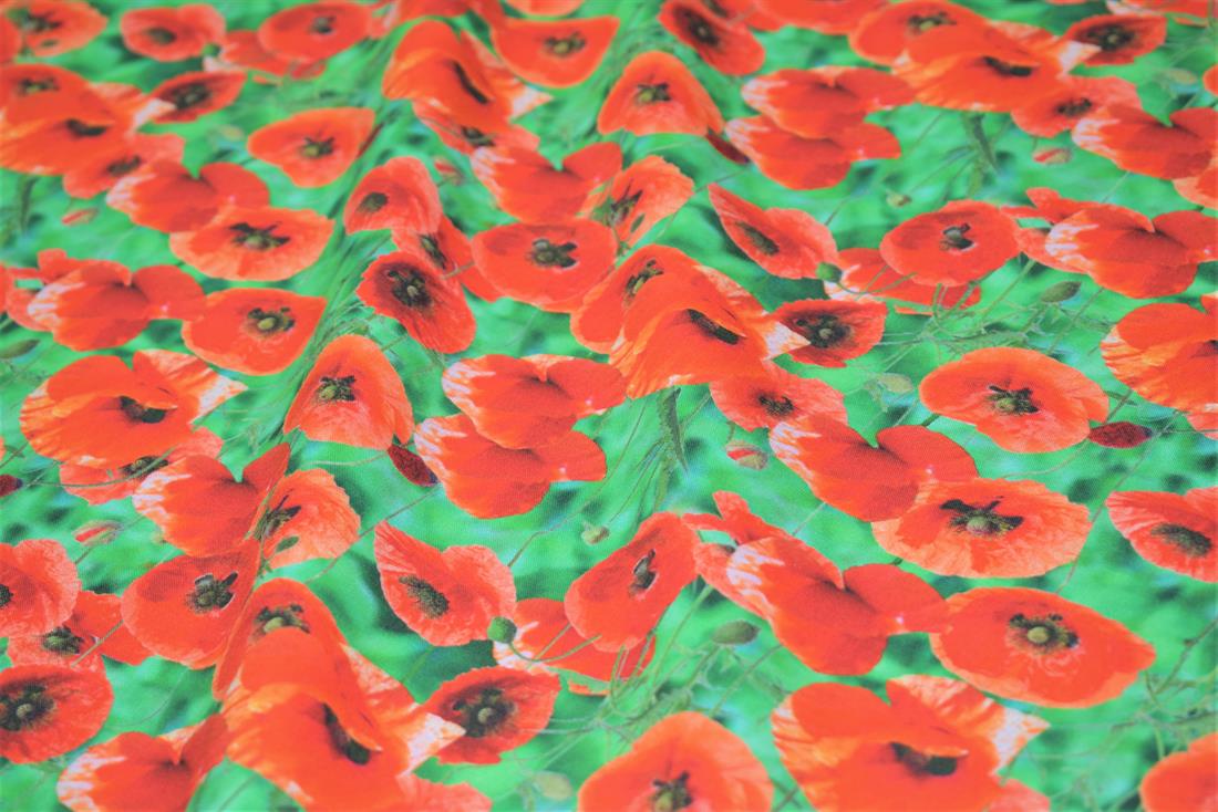 Red Little Johnny Poppy Leaves Digital 100% Cotton Fabric