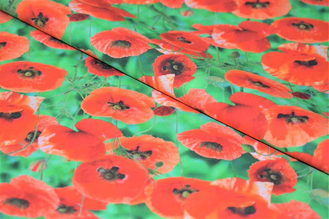 Red Little Johnny Poppy Leaves Digital 100% Cotton Fabric