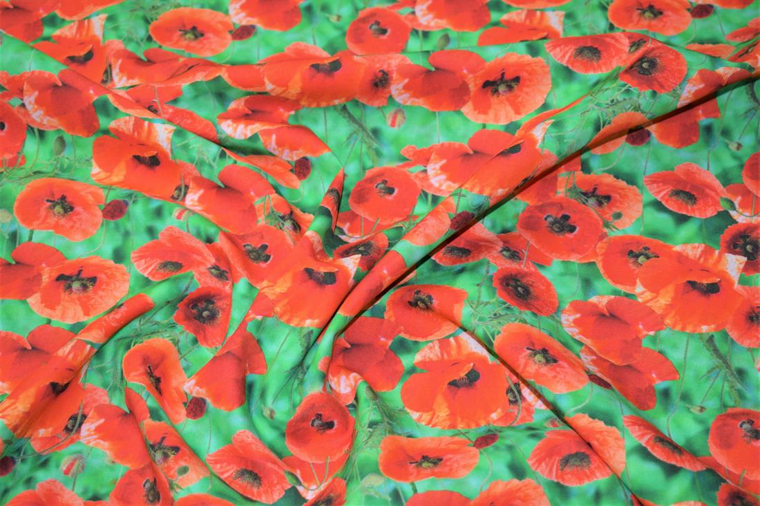 Red Little Johnny Poppy Leaves Digital 100% Cotton Fabric
