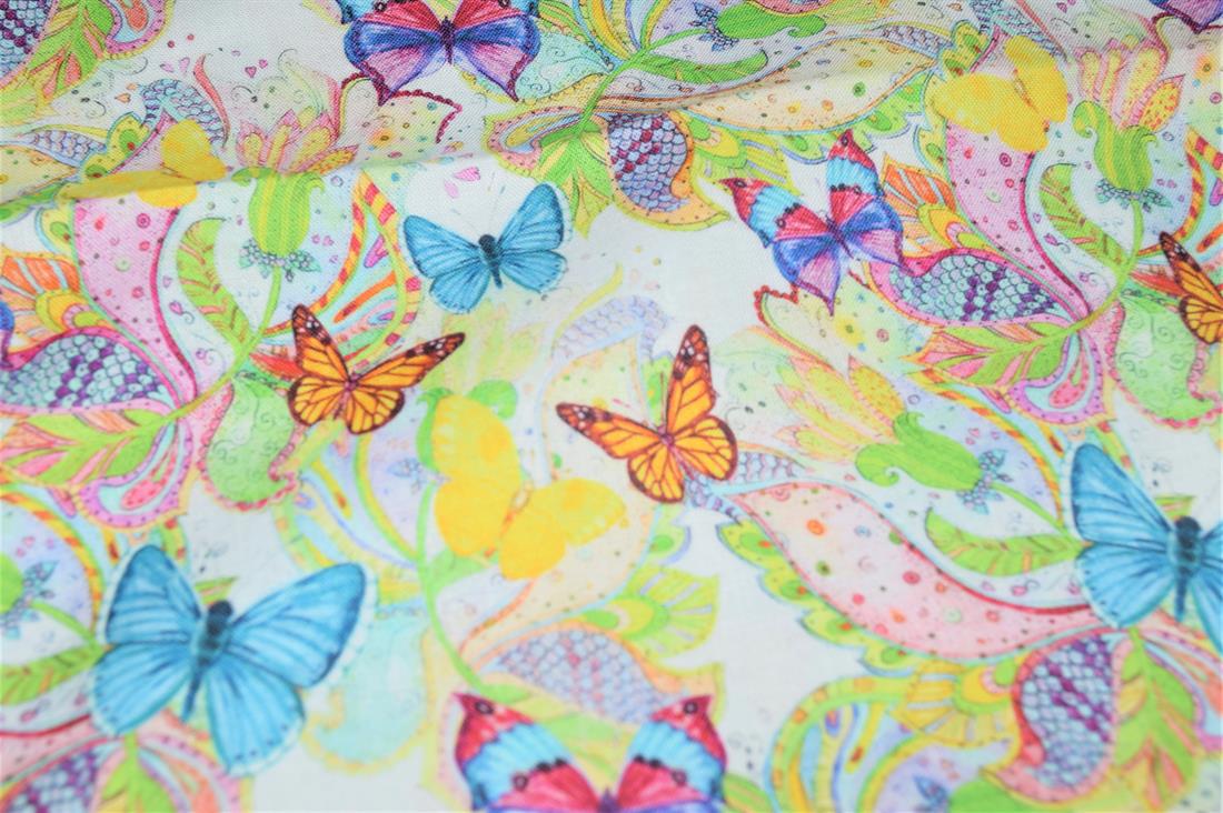 White Butterfly Beauty Printed 100% Cotton Crafty Digitally Fabric