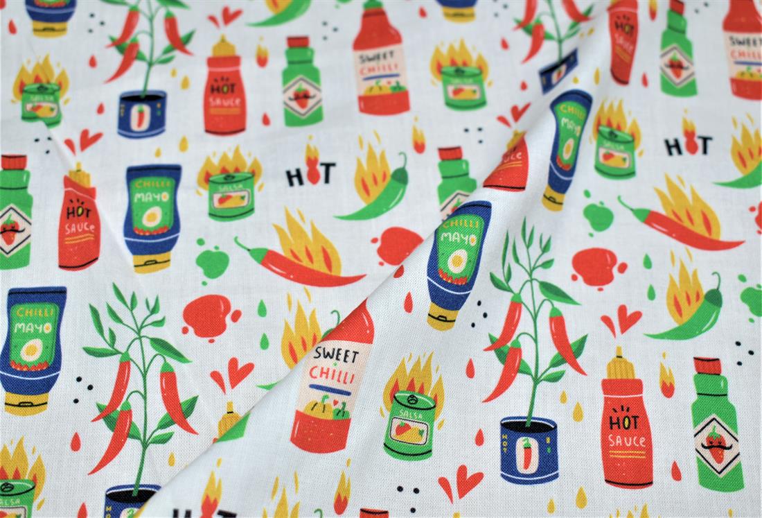 White Little Johnny Hot Sauce Cotton In the Fabrics