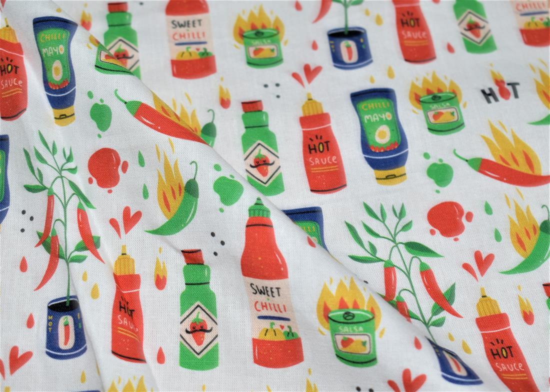 White Little Johnny Hot Sauce Cotton In the Fabrics