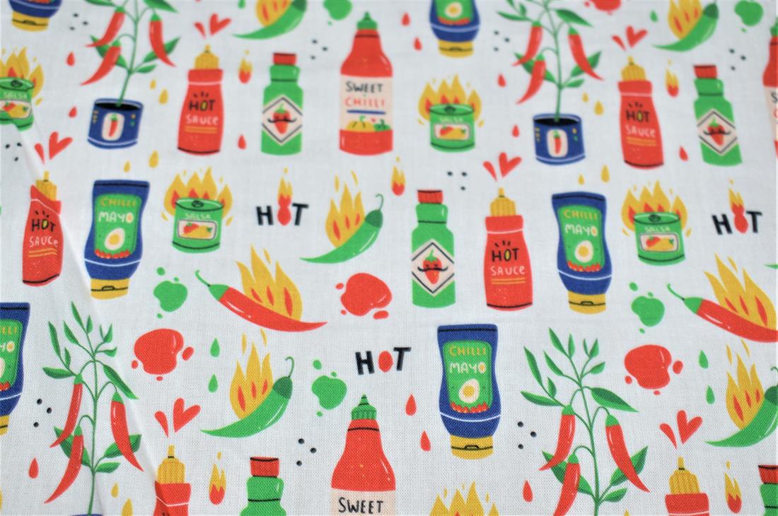 White Little Johnny Hot Sauce Cotton In the Fabrics