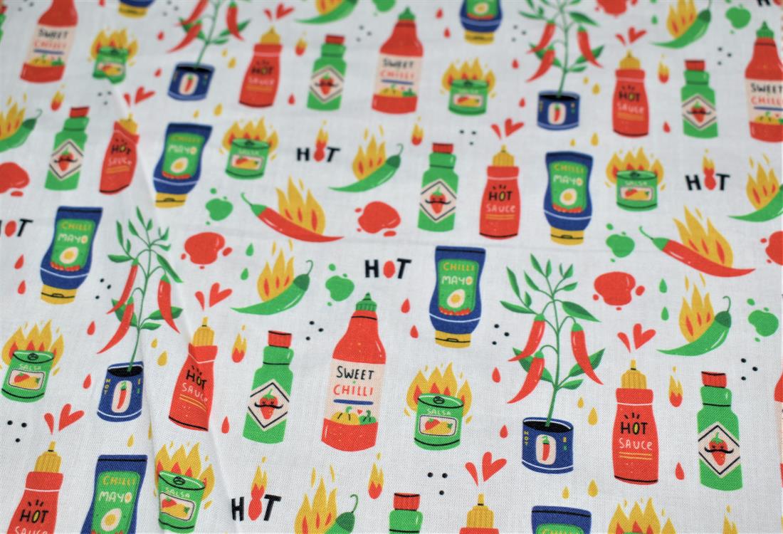 White Little Johnny Hot Sauce Cotton In the Fabrics