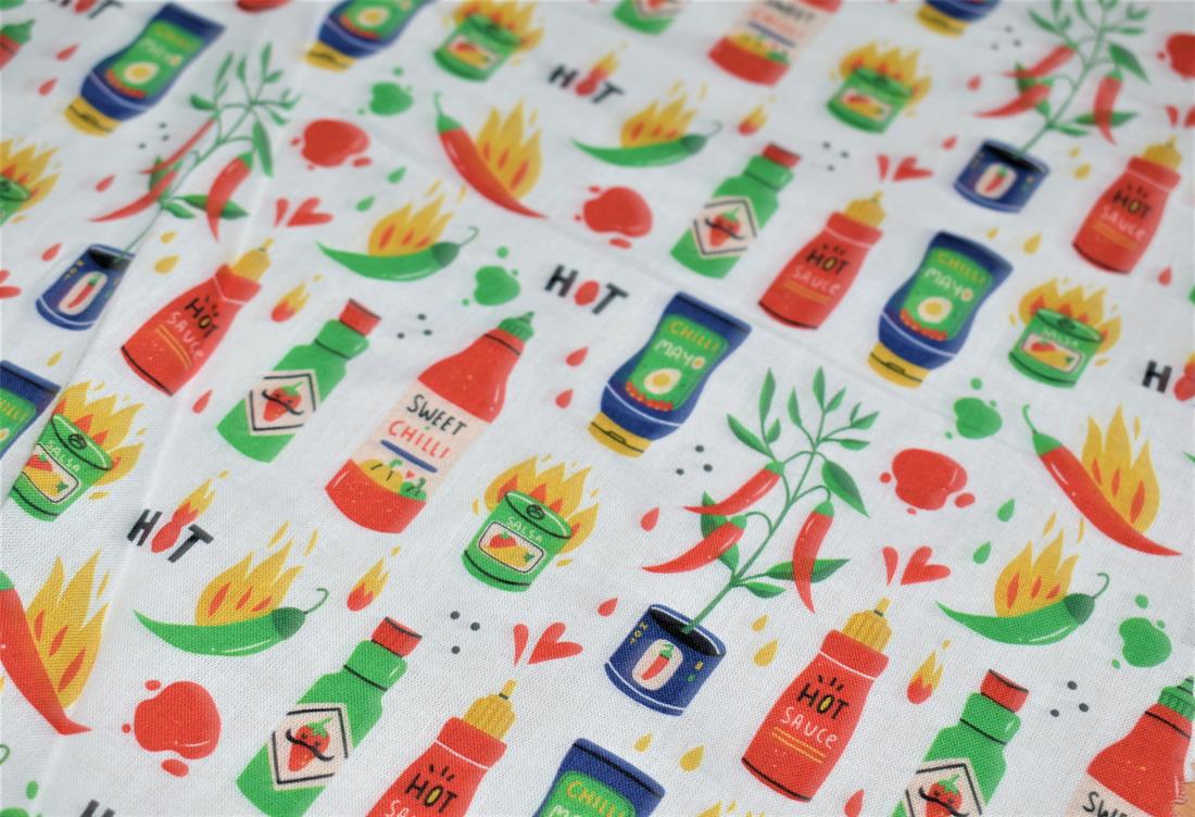 White Little Johnny Hot Sauce Cotton In the Fabrics