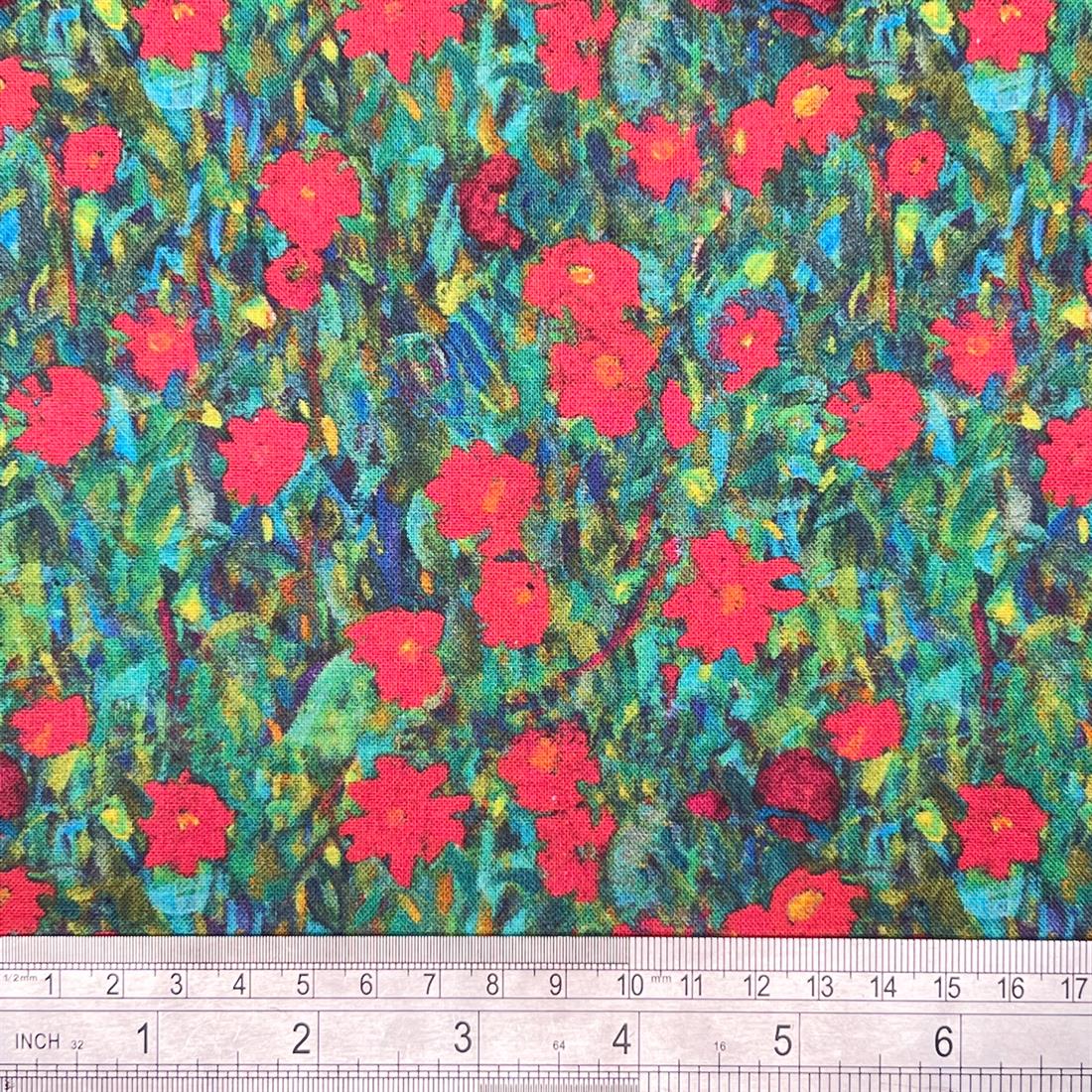 Green Klimt's Farm Flowers Printed 100% Cotton Fabric