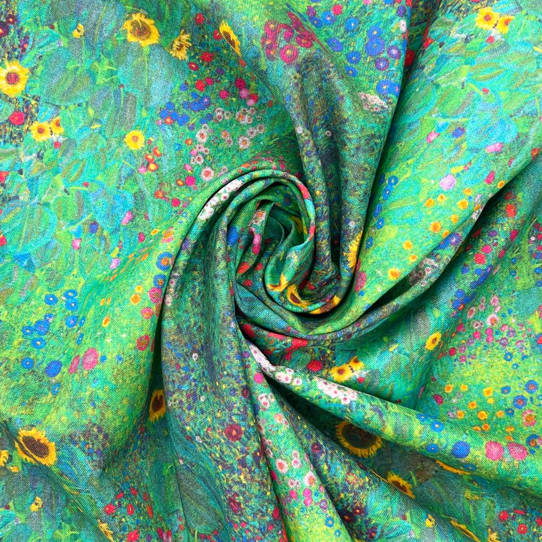 Green Multi Klimt's Farm Garden -Printed 100% Cotton Fabric