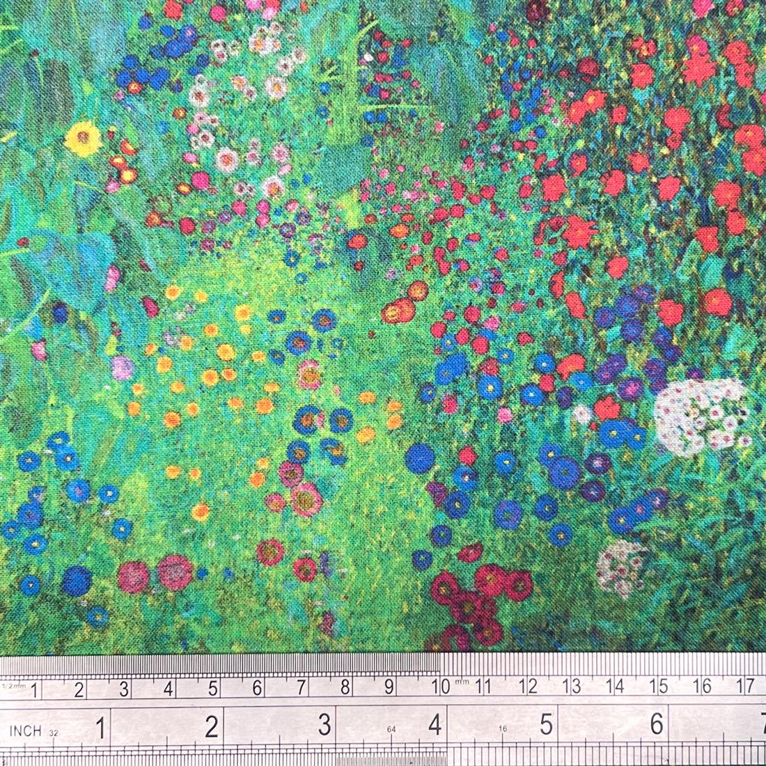 Green Multi Klimt's Farm Garden -Printed 100% Cotton Fabric
