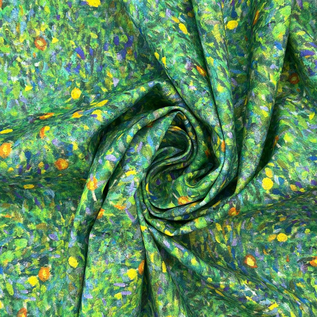 Green Klimt's Pears-Printed 100% Cotton Fabric