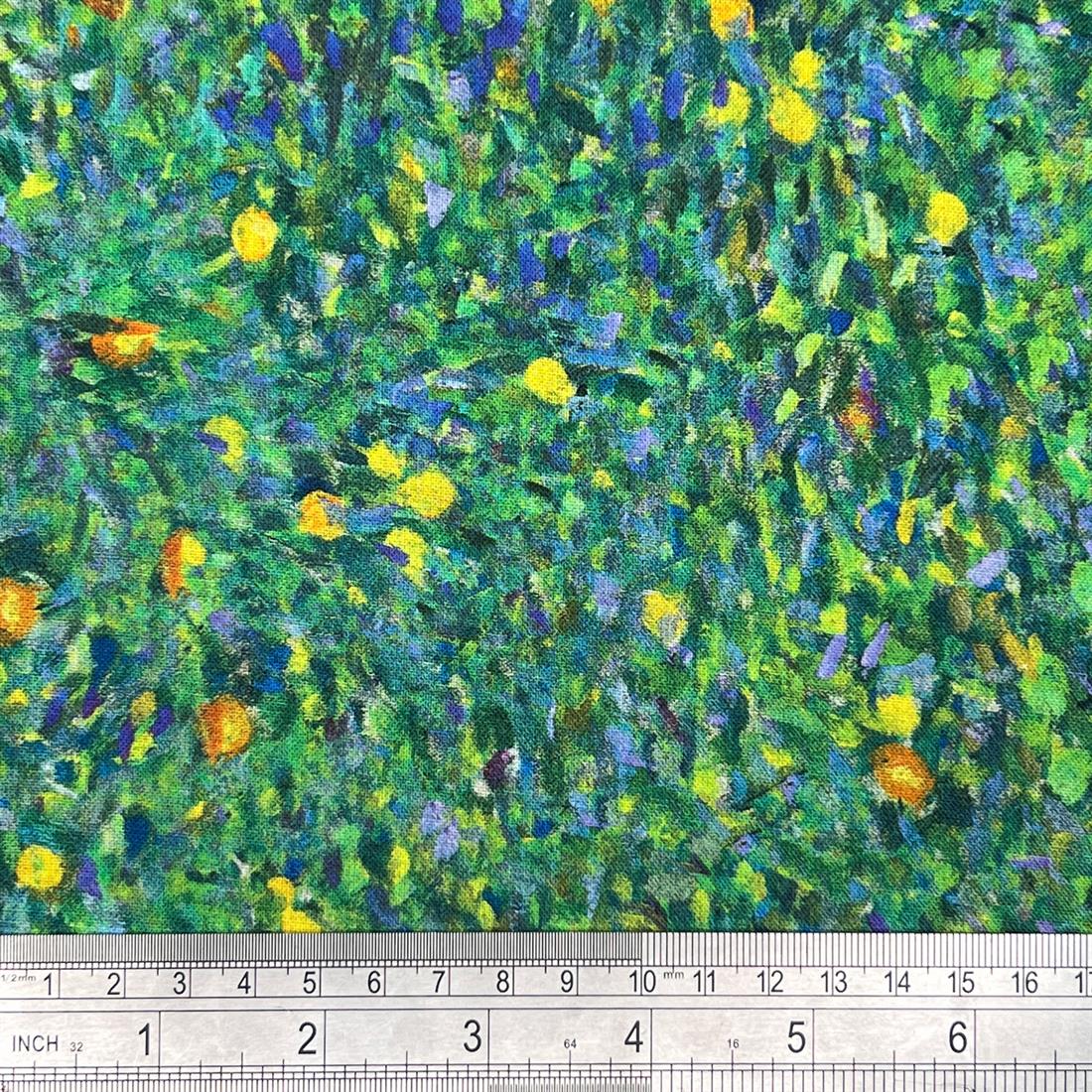 Green Klimt's Pears-Printed 100% Cotton Fabric