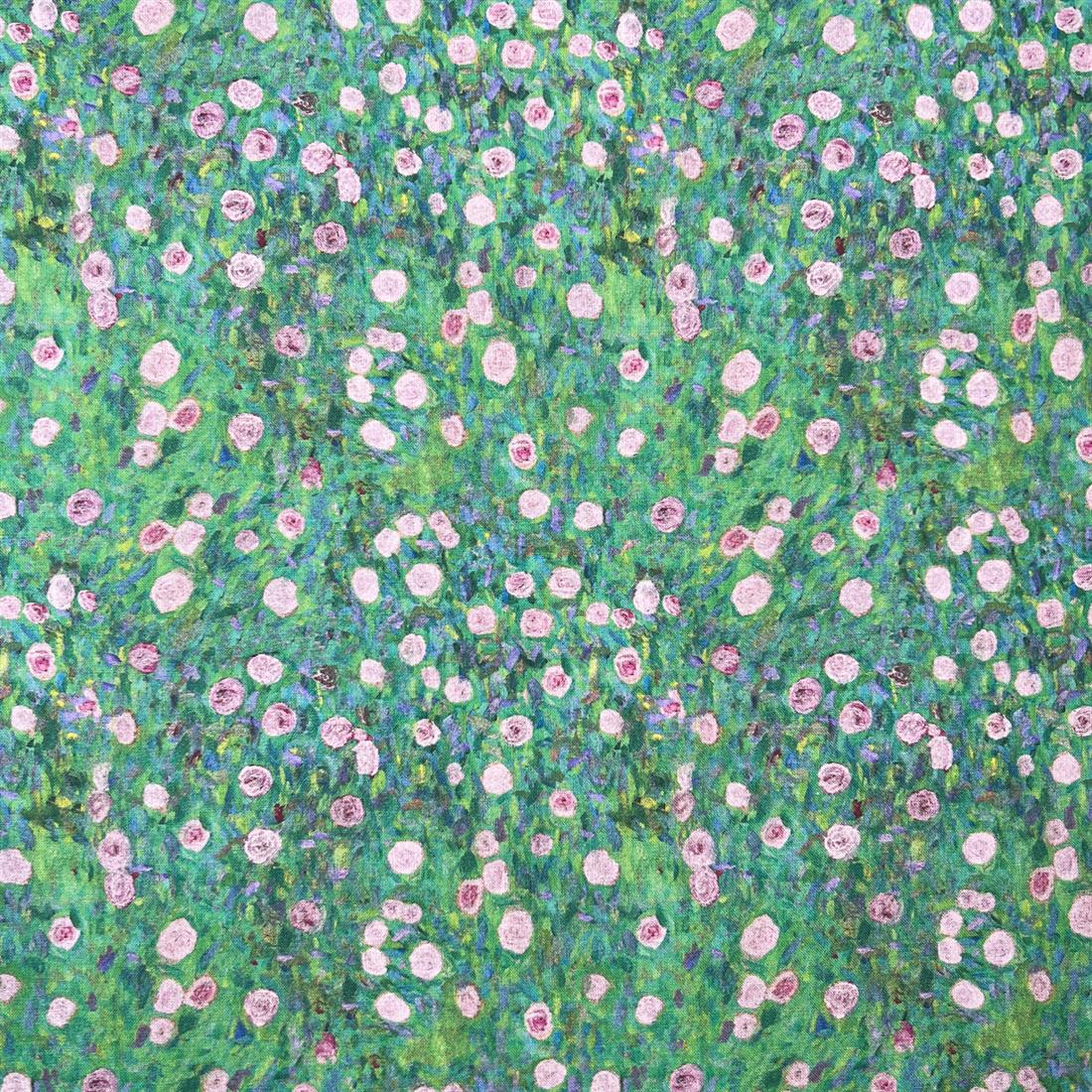 Green Klimt's White Roses -Printed 100% Cotton Fabric