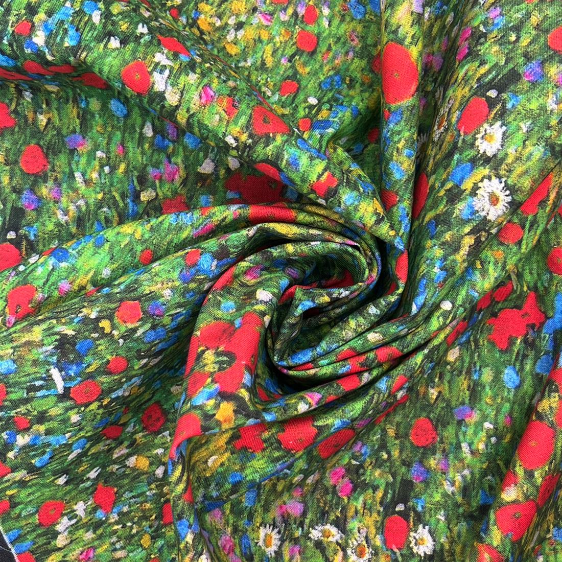 Green Klimt's Field of Poppies -Printed 100% Cotton Fabric