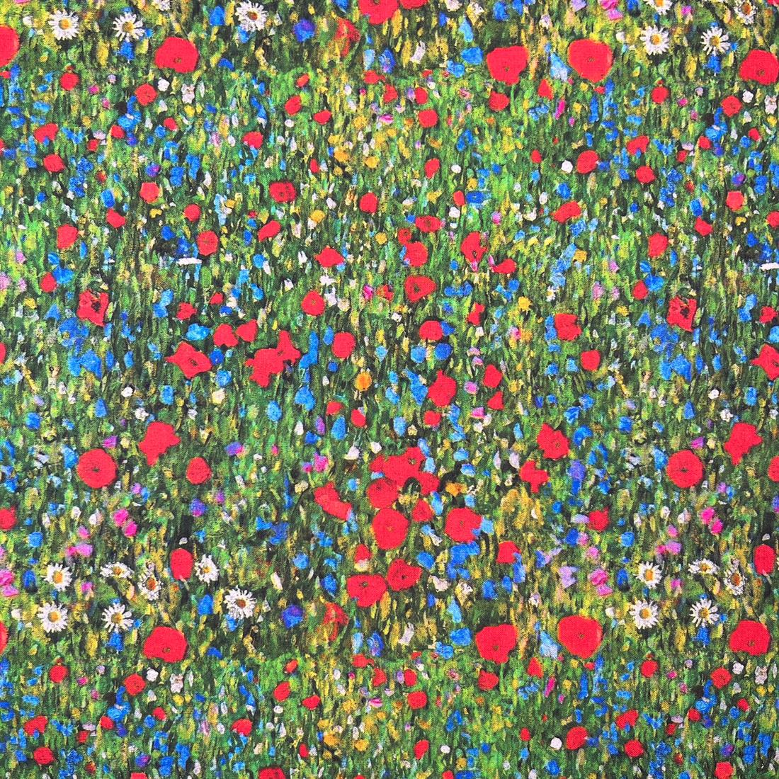 Green Klimt's Field of Poppies -Printed 100% Cotton Fabric