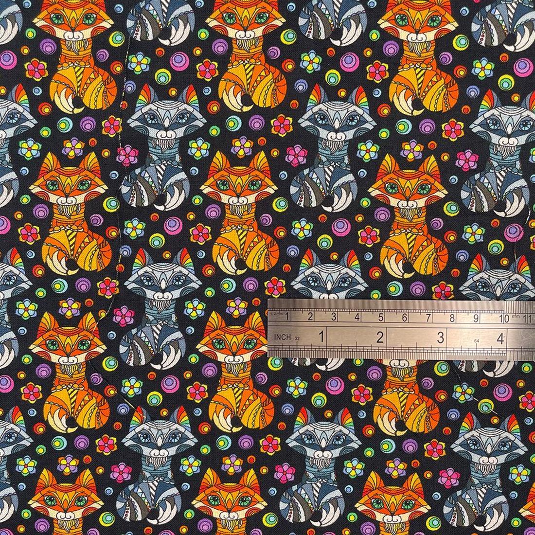 Black Mosaic Fox Printed 100% Cotton Fabric