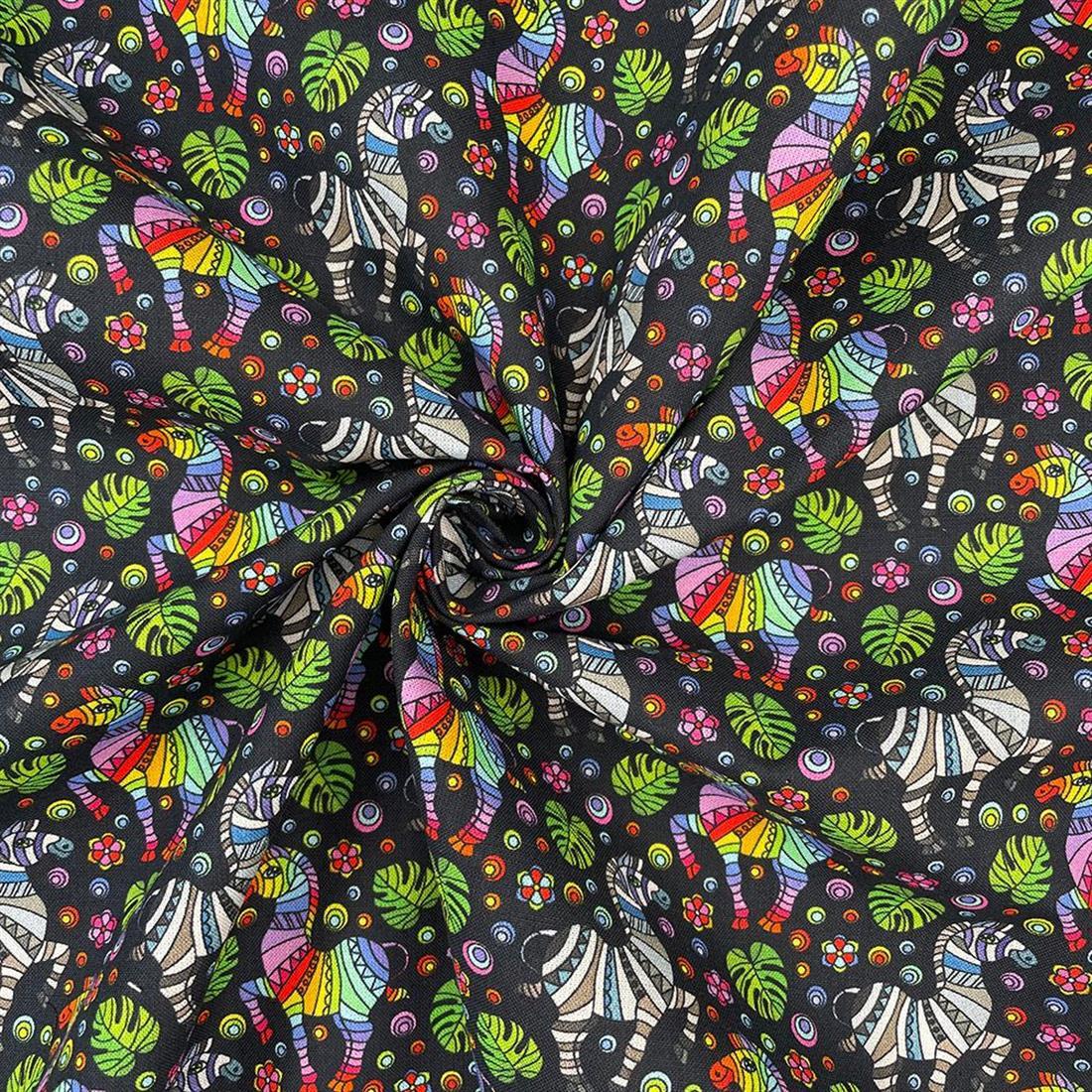 Black Mosaic Zebra Printed 100% Cotton Fabric